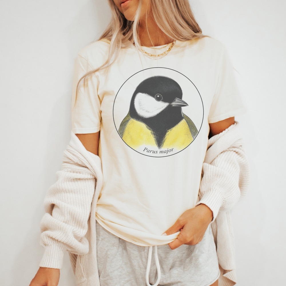 Parus Major Great Tit Badge Portrait Tee